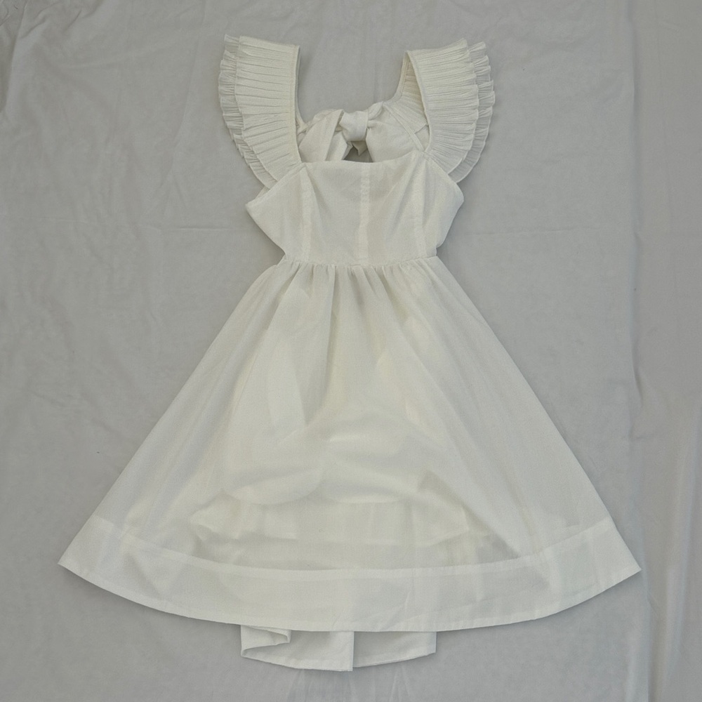 Vici Elegant White Backless Dress with Pleated Accents